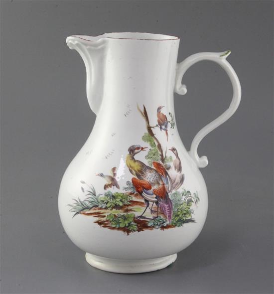 A large Derby baluster-shaped jug, c.1760-5, h. 23cm, splinter chips to foot